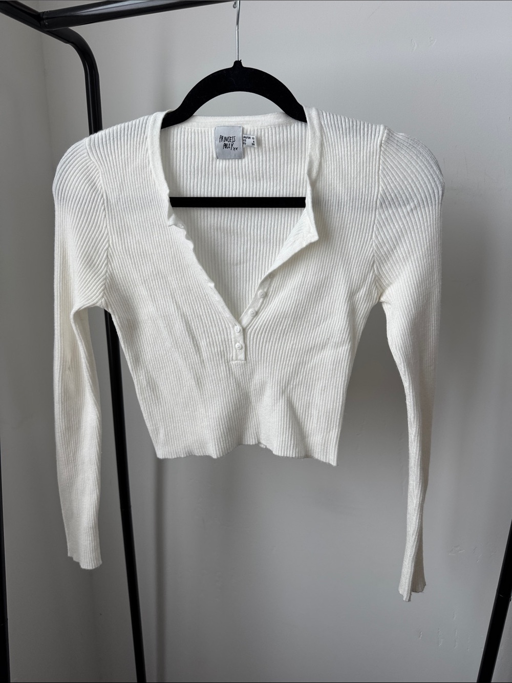 Ivory Ribbed Henley Long Sleeve Crop Top